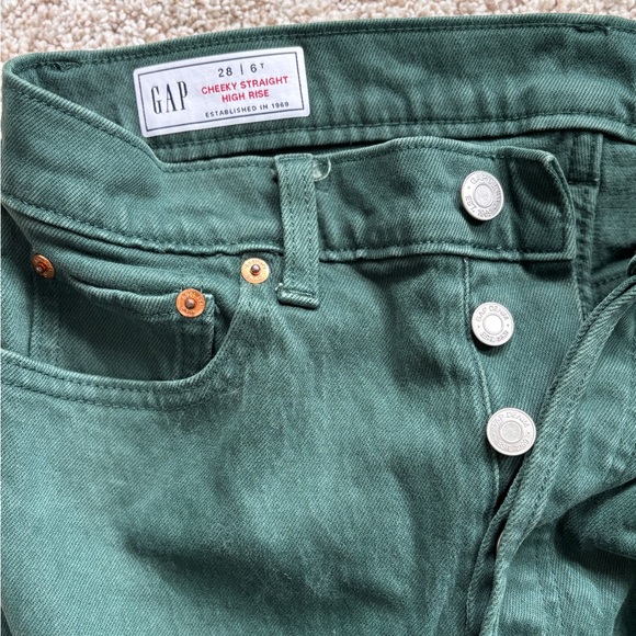 GAP Cheeky Straight High Rise Green Jeans Button Fly Size 28/7 Long - Picture 5 of 9